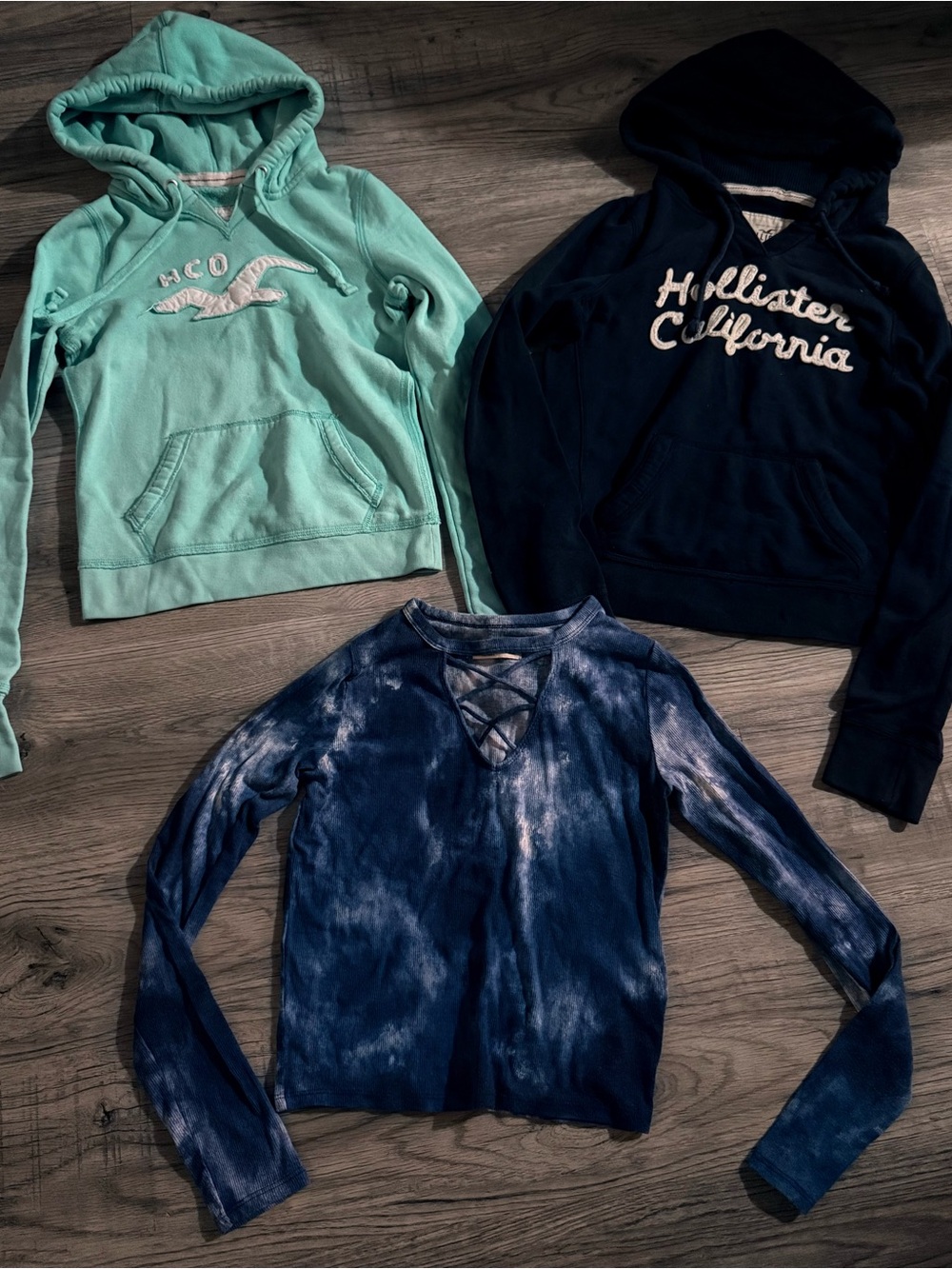Hollister Mint Green Hoodie & Navy Tops Bundle